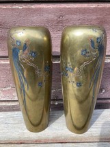 Vtg Bronze Mixed Metal Japanese Long Tailed Rooster Vases Meiji Signed &amp; Marked - £512.53 GBP