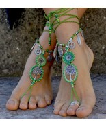 GREEN TREE of LIFE Barefoot Sandals,Foot Crochet jewelry,Hippie Beach Wedding - £38.28 GBP