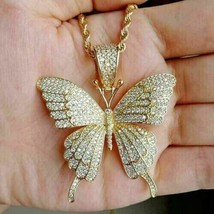 1.00CT Redondo Corte Diamante Imitación Grande Mariposa Colgante 14K Yellow Oro - £109.22 GBP