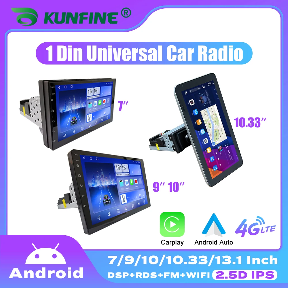 1Din Android Car Radio 7/9/10/10.33 Inch Automotive Multimedia GPS Navig... - £90.02 GBP+