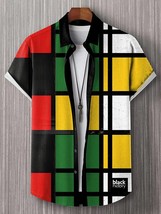 Men&#39;s Juneteenth Black Mondrian Art Print Shirt - $26.00