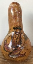 Vintage 1998 Folk Art Hand Painted Fisherman Russian Lacquerware Gourd 1... - $24.74