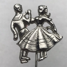 Figural Couple Dancing Straight Pin Hat Pin Silver Tone  - £7.95 GBP