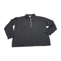 Time And Tru Sweatshirt Women&#39;s Large (12-14) Black Cotton Half Zip Long Sleeve - £15.45 GBP