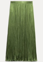 Zara Bnwt 2024. Green Pleated Midi Skirt Elastic Waistband. 4088/250 - £50.24 GBP