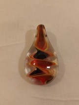 Hand Blown Lampwork Glass Pendant- Swirl Pattern/ Teardrop Shape 1990&#39;s - £16.61 GBP