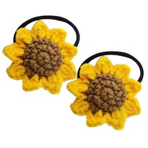 2Pcs Set Hair Ties For Girls Handmade Cotton Sunflower Hair Rope Tied Hair Yello - £14.68 GBP