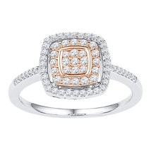 10k White Rose-tone Gold Womens Round Diamond Square Frame Cluster Ring 3/8 Cttw - £316.03 GBP