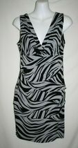 Sweet Storm MEDIUM Bodycon Cocktail Dress Gray Black Zebra Stripe V Neck... - $14.20