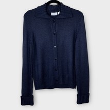 LIZ CLAIBORNE navy blue merino wool &amp; cashmere blend full button sweater size M - $33.87