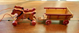 Vintage Wooden 2 Horses &amp; Wagon Pull Toy Made In East Germany - £78.91 GBP