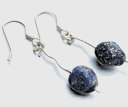Sterling Silver Lapis Lazuli Bead Vintage Dangle Pierced Earrings - $12.82