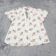 Sienna Sky Shirt Womens XS White Floral Print High Neck Short Sleeve Blouse - £18.12 GBP