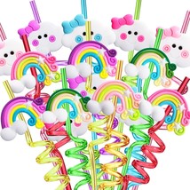 Rainbow Birthday Party Supplies Drinking Plastic Straws 24 For Kids Girls Boys R - £23.97 GBP