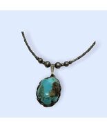 Sterling Silver Turquoise Necklace 8.5&quot; Chain Liquid Silver Beaded - $2,621.48 MXN