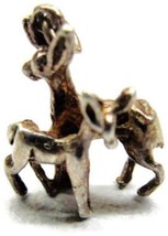 Charm Deer Doe Fawn Pair Solid 925 Hunting Heavy Patina Vintage Sterling Silver - £23.26 GBP