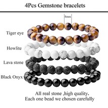 Natural Tiger&#39;s eye bracelet, lava stone bracelet, Black Onyx bracelet Gift her  - £45.56 GBP