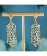 Natural Emerald Filigree Dangle Earrings in Solid 14K Gold - £1,117.70 GBP