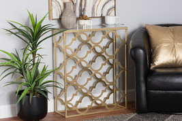 Gowan Gold Finished Metal Console Table w/Marble Tabletop - $190.00
