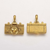 2 Camera Charms Antiqued Gold Retro Photography Pendants Findings 13mm - £2.49 GBP