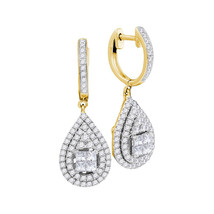 14k Yellow Gold Princess Round Diamond Teardrop Frame Cluster Earrings 1-1/10 - $1,499.00