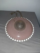 Art Deco Pink Frosted Glass Round UFO Ceiling Hanging Light Fixture Shade Cover - £86.50 GBP
