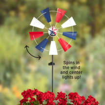 Americana Solar Wind Spinner Stake Patriotic Outdoor Garden Yard Lawn De... - £22.20 GBP