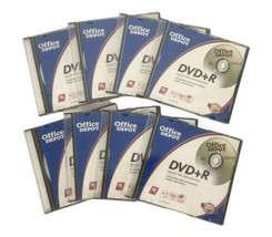 (8) Office Depot DVD+R Blank Disc 16x 4.7GB data/120 min video w/ (8) Ca... - £5.44 GBP