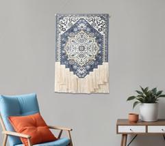 26&quot; X 49&quot; Blue And White Flower Floral Cotton Macrame Hanging Tapestry - $2,960.74 MXN