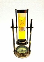 Brass Antique Finish Yellow Liquid Sand Timer Vintage Hourglass with Com... - $81.22