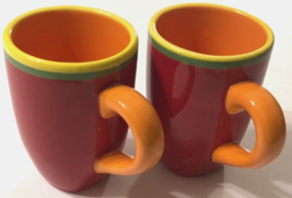 $15 Dansk Handpainted Cariba Aruba Ceramic Red Orange Coffee Mug Set 2 - £12.85 GBP