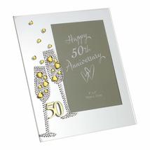 Diamante Champagne Glasses Golden 50th Wedding Anniversary Glass Photo Frame 7.5 - £7.95 GBP