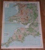 1922 Vintage Map Of Western England Cornwall Devon Somerset Wales United Kingdom - £22.03 GBP