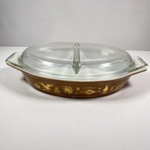Pyrex Brown Early American 1 1/2 Qt. Divided Casserole Dish W/Lid Vtg - £19.46 GBP