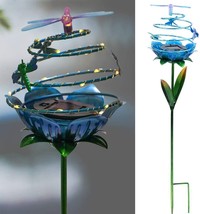 Solar Garden Stake Dragonfly Waterproof 20 LED Spiral Metal Decorative Outdoor - £12.16 GBP