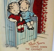 Christmas Postcard Children Seated When Santa Comes Down The Chimney Whitney   - $22.09