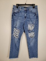Forever 21 Blue Jeans Size L Large Light Wash Distressed Ankle Faux Pearl - $12.30
