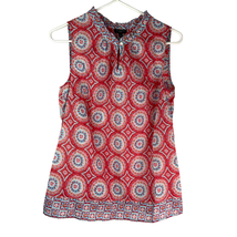 Talbots Sleeveless Shirt Keyhole Women Petites Sp Geometric Cotton - £13.58 GBP