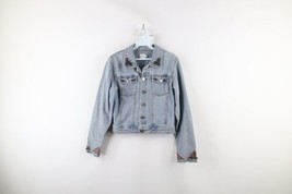 Vtg 90s Calvin Klein Womens L Distressed Studded Cropped Denim Trucker Jacket - £38.62 GBP