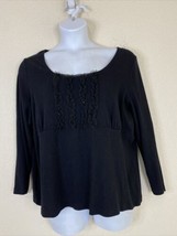 Venezia Womens Plus Size 18/20 (1X) Black Knit Ribbon Scoop Blouse Long Sleeve - £11.07 GBP