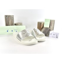 Off-White HF Mirror Silver Arrow Embossed Logo Rubber Pool Slides 43 NIB - $409.46 CAD