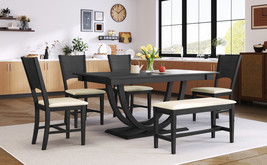 TOPMAX 6-Piece Wood Half Round Dining Table Set Kitchen Table Set with Long Benc - £652.27 GBP