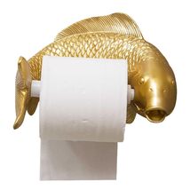Golden Koi Fish Toilet Paper Holder, Feng Shui Bathroom Wall Mount with ... - $100.00