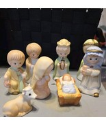 Vtg Christmas Nativity Set Child Kids Hand Painted Porcelain 8 Piece Taiwan - $9.90