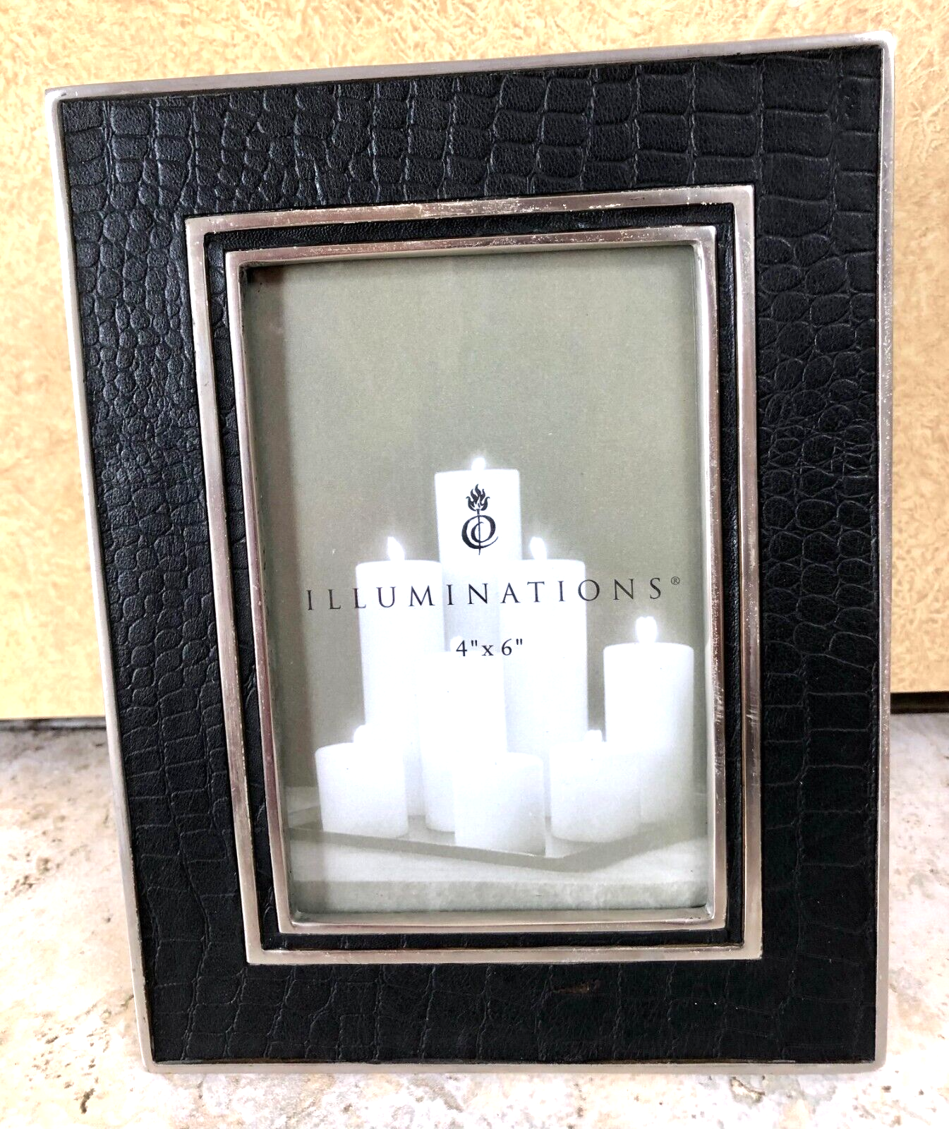 Illuminations Black Gator Leather Picture Photo Frame Glam Metal 4x6" New NIB - $25.00