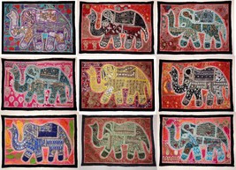 Lot of 20 Christmas Decor Vintage Cotton Wall Hanging Beaded Elephant Tapestry  - £206.30 GBP
