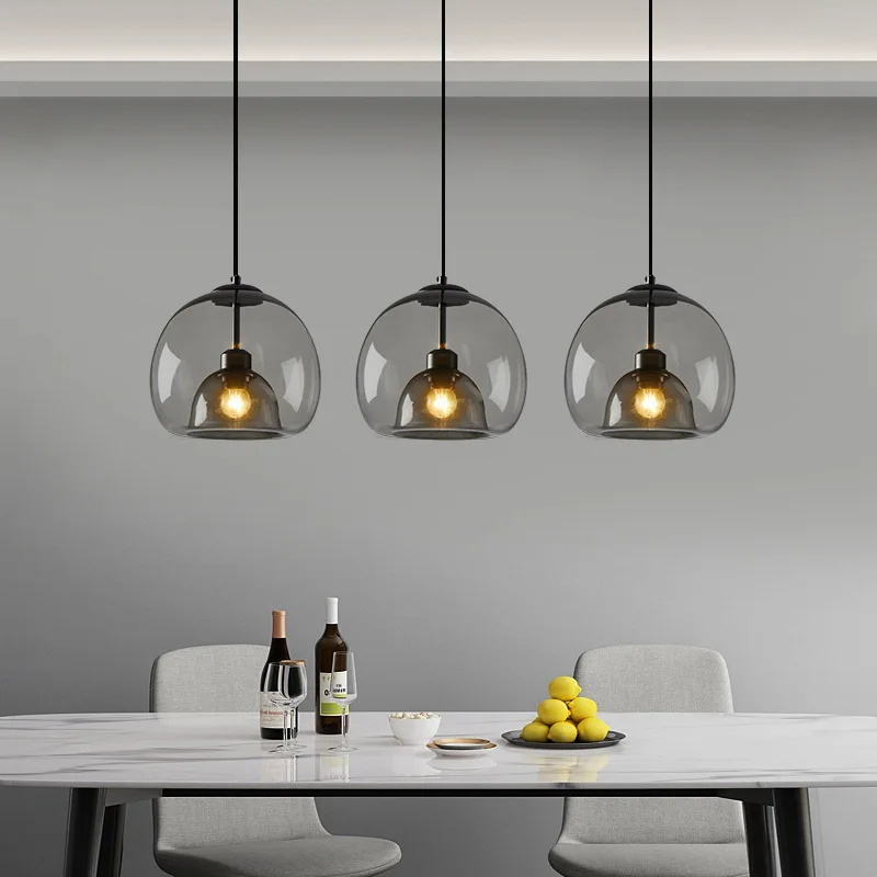 Nordic LED Smoke Gray Glass Pendant Light for Kitchen Island Chandelier For - $129.71+