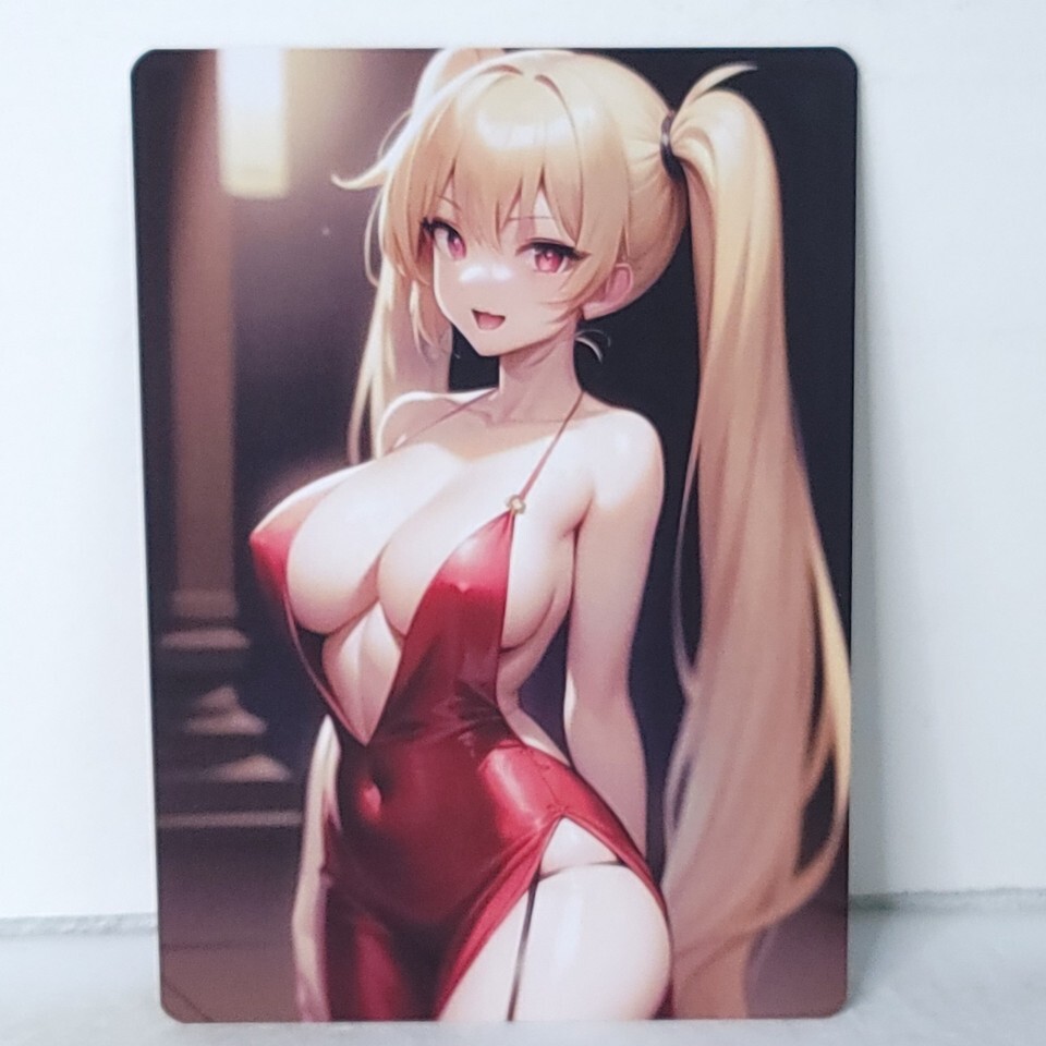 Red Dress Pigtail Double Sided Waifu Card Anime Girl Wall Art Oversized ... - $19.34