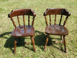 2 Vintage Ethan Allen Old Tavern Pine Dining Table Chairs Heavy Desk DEF... - £166.70 GBP