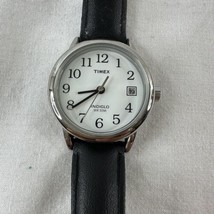 Timex Watch Women Indiglo Silver Tone Black Leather WR 30 M Ladies Teen Slim - £19.33 GBP
